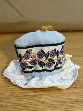 American Girl Embroidered Purple Floral Pin Cushion Hat